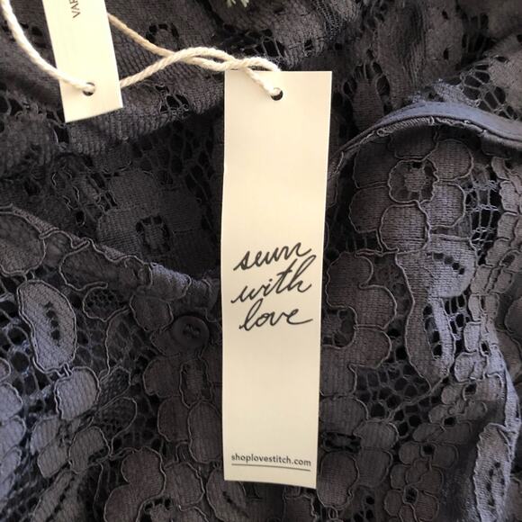 LoveStitch NWT Romantic Love Letter Dark Gray Feminine Lace Mini Dress Medium - Picture 12 of 16